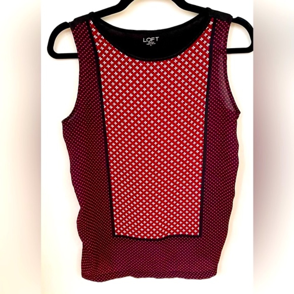 Ann Taylor Loft Outlet Red & Black Sleeveless Tank Top Blouse